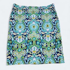 Jones New York Navy, Teal & Lime Patterned Pencil Skirt